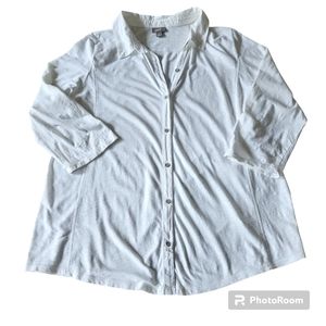 J. Jill 3/4 Sleeve Button-Up White Cotton Top, Size XL